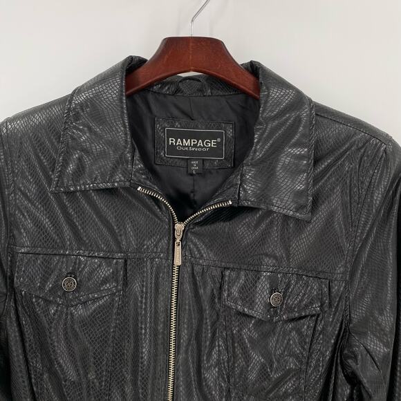 Rampage black faux snakeskin full zip jacket with belt Womens size large - Picture 5 of 16